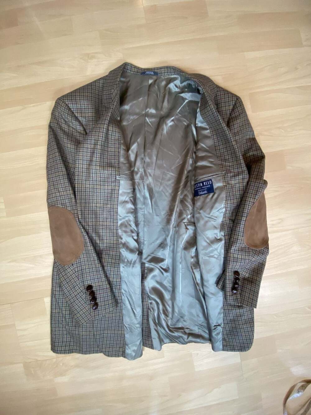 Vintage Austin Reed England Houndstooth Tweed Sport Coat Elbow Patches Union USA